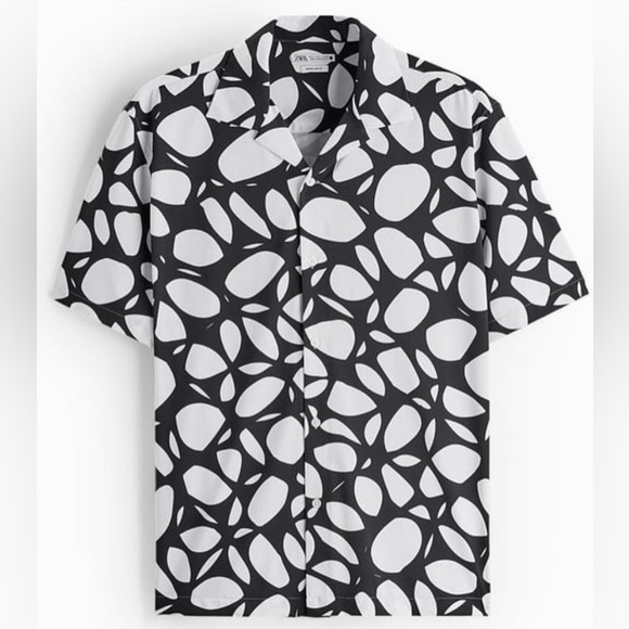 ZARA Black/White Printed Stretch Floral Shirt - Picture 1 of 4